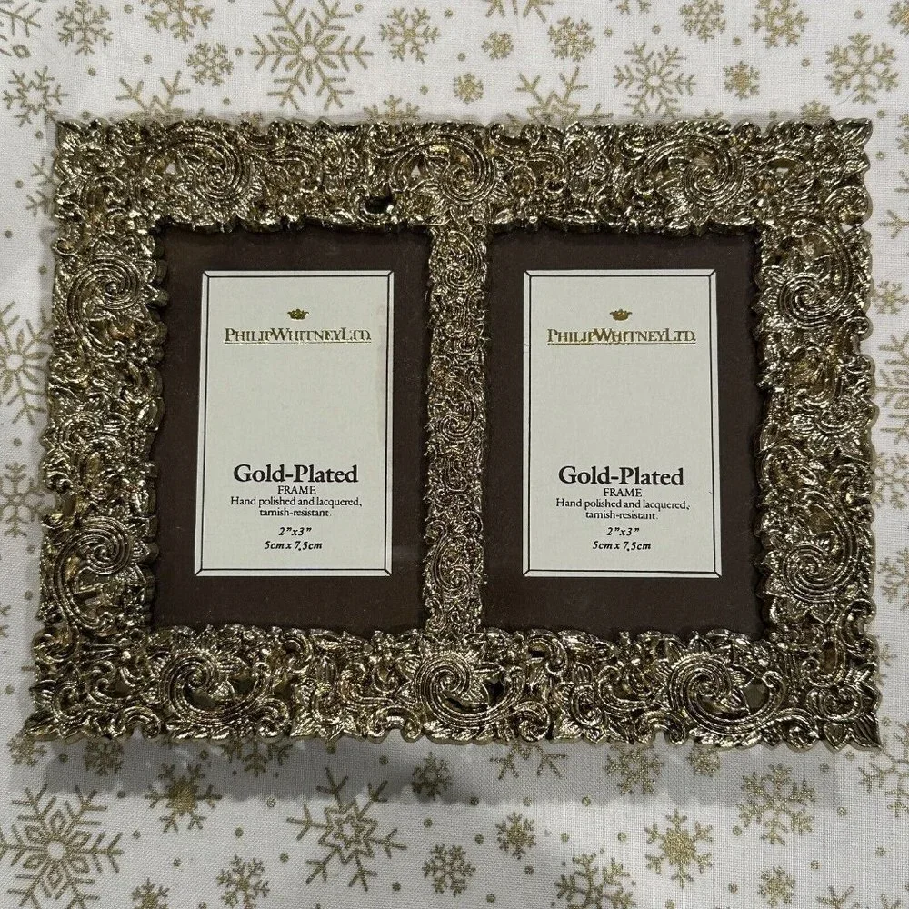 Philip Whitney Dual Photo Frame‎ 6 Inch Ornate Gold Plated Double Picture New